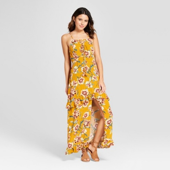floral mustard maxi dress